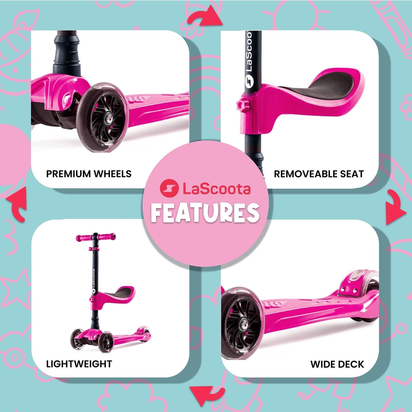 2-in-1 Kids Kick Scooter - Pink