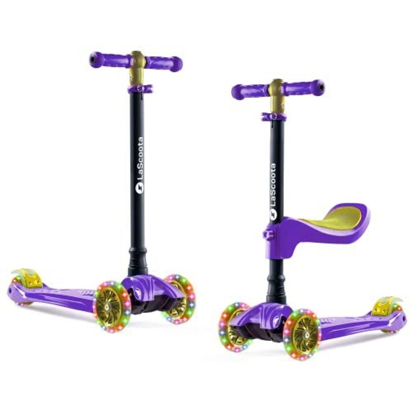 2-in-1 Kids Kick Scooter - Purple Yellow