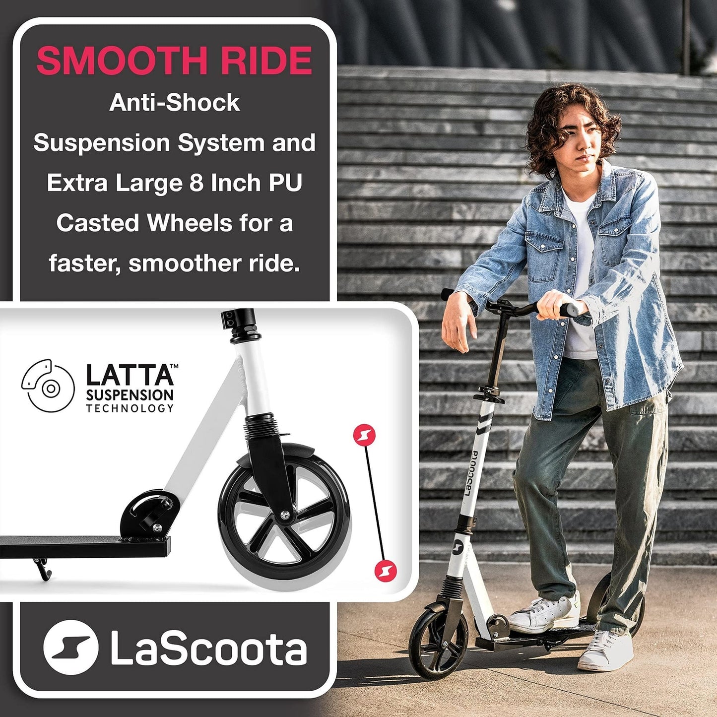 Kick Scooter for Adults & Teens - Black & White