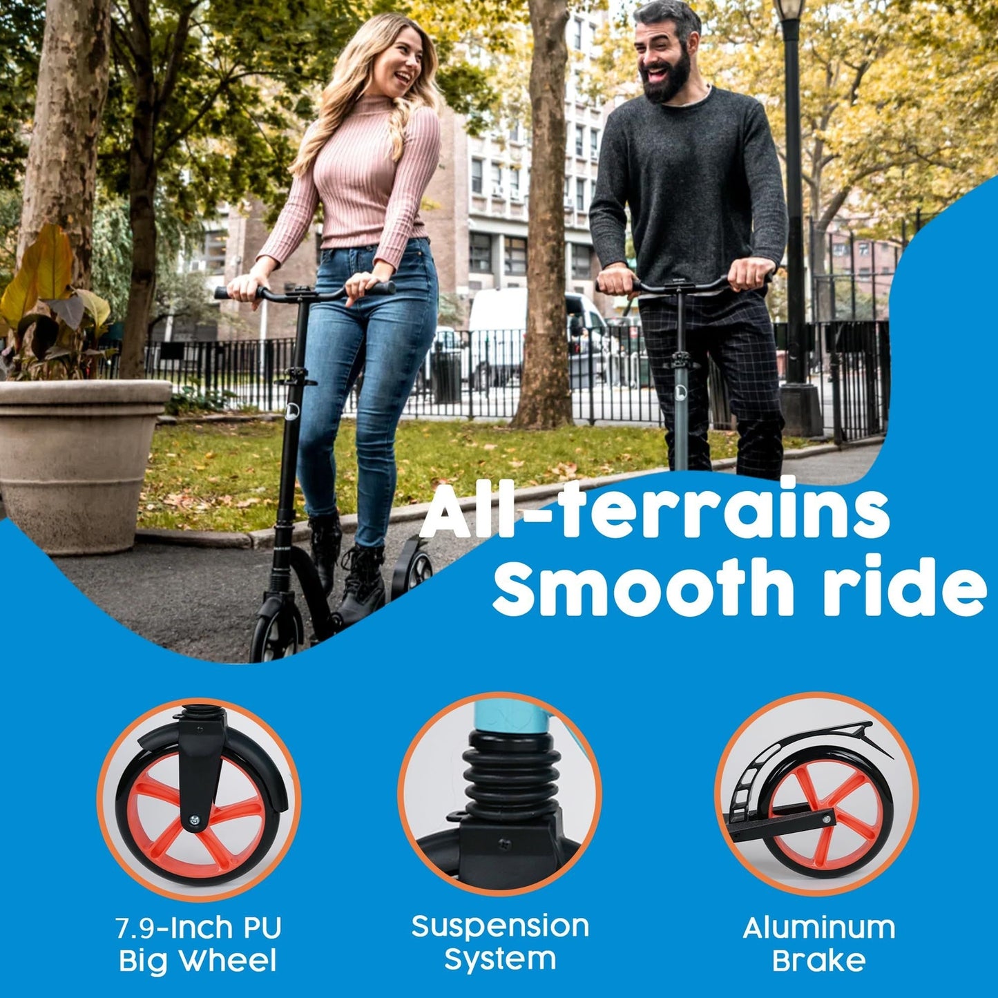 Kick Scooter for Adults & Teens - Black & White