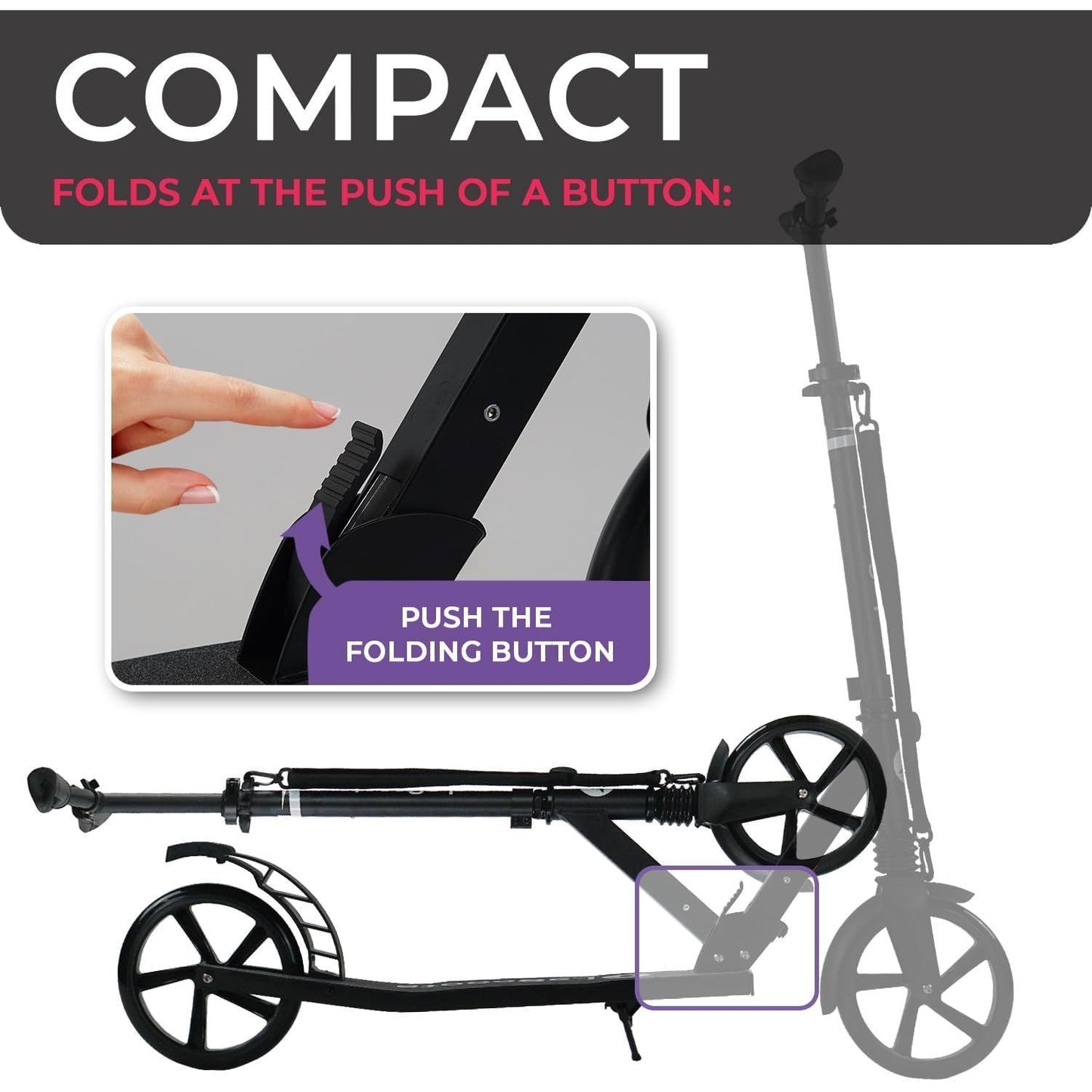 Kick Scooter for Adults & Teens - Black & White