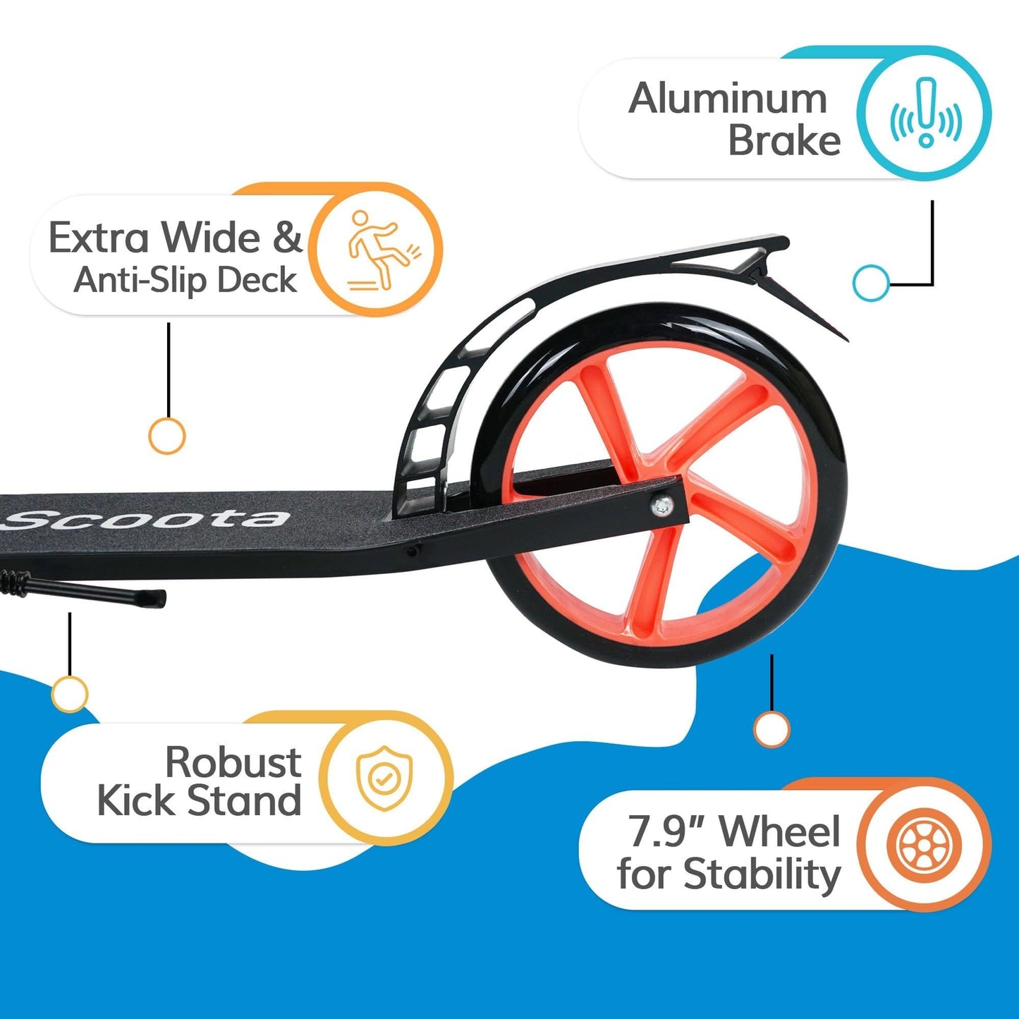 Kick Scooter for Adults & Teens - Black & White