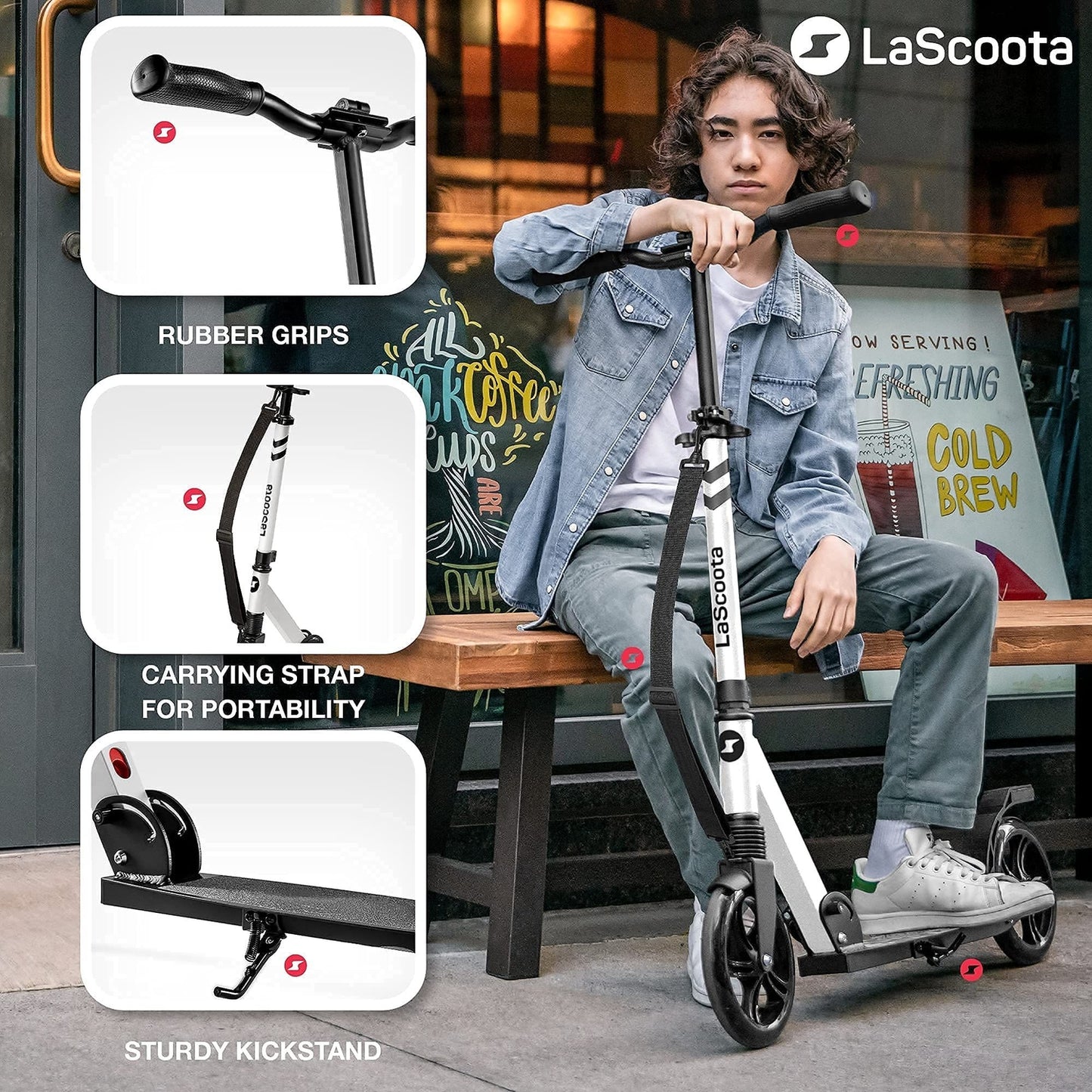 Kick Scooter for Adults & Teens - Black & White