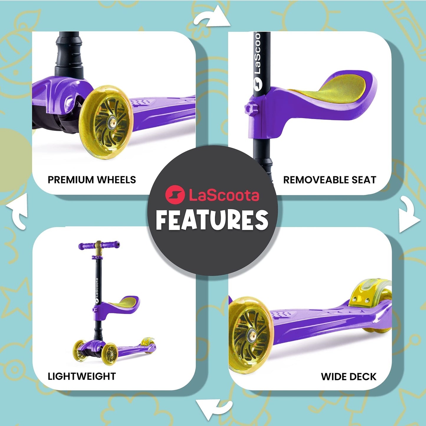 2-in-1 Kids Kick Scooter - Purple Yellow
