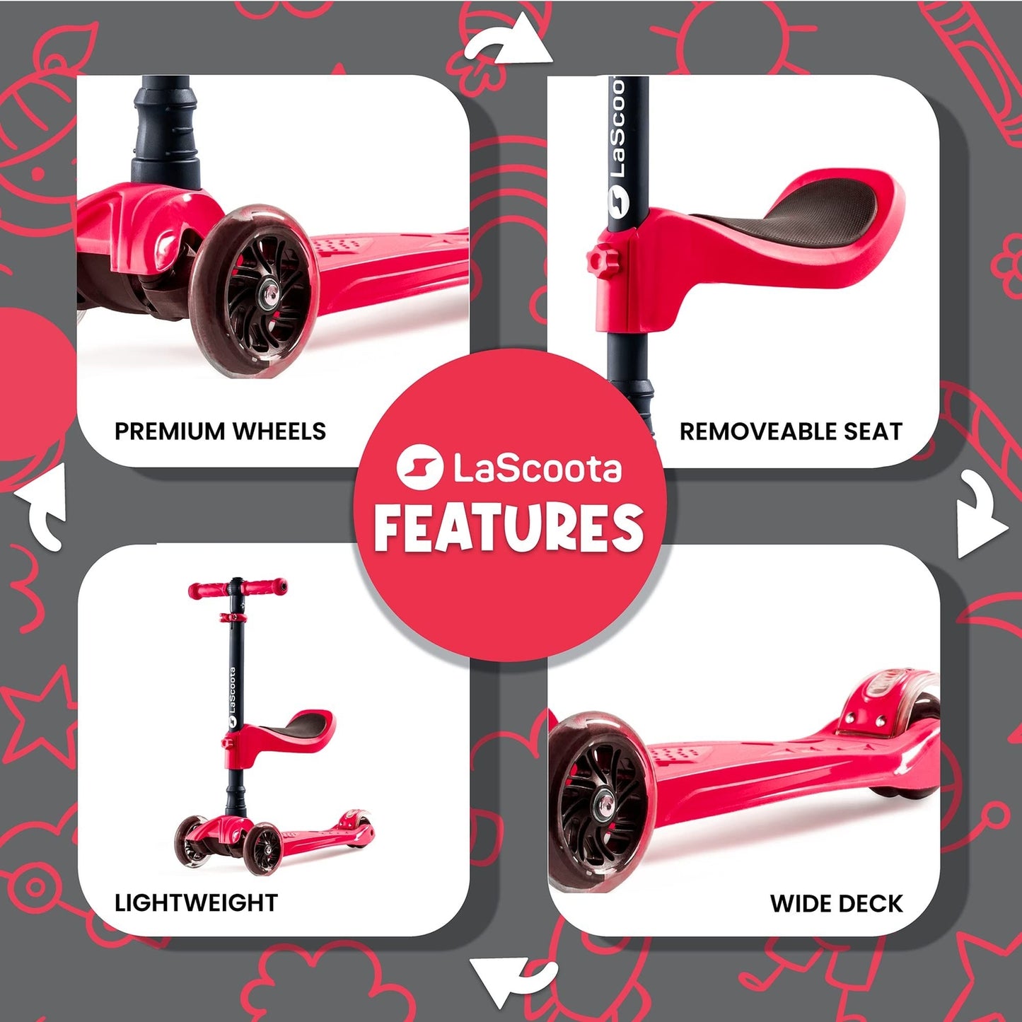 2-in-1 Kids Kick Scooter - Red