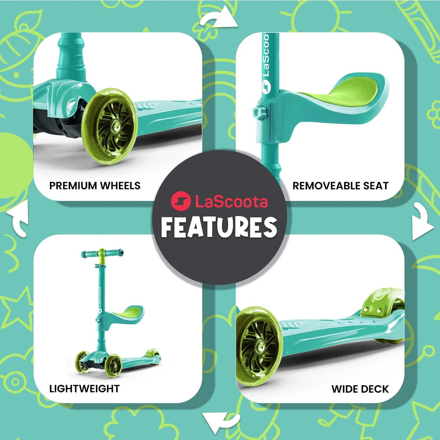 2-in-1 Kids Kick Scooter - Teal