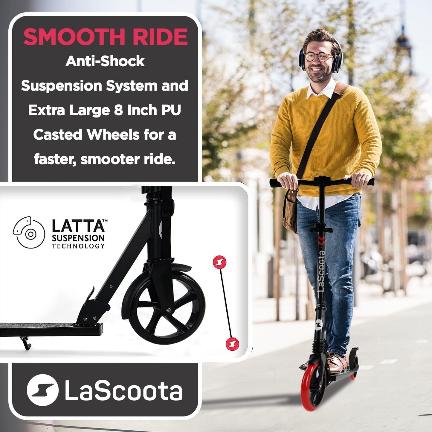 Kick Scooter for Adults & Teens - Red