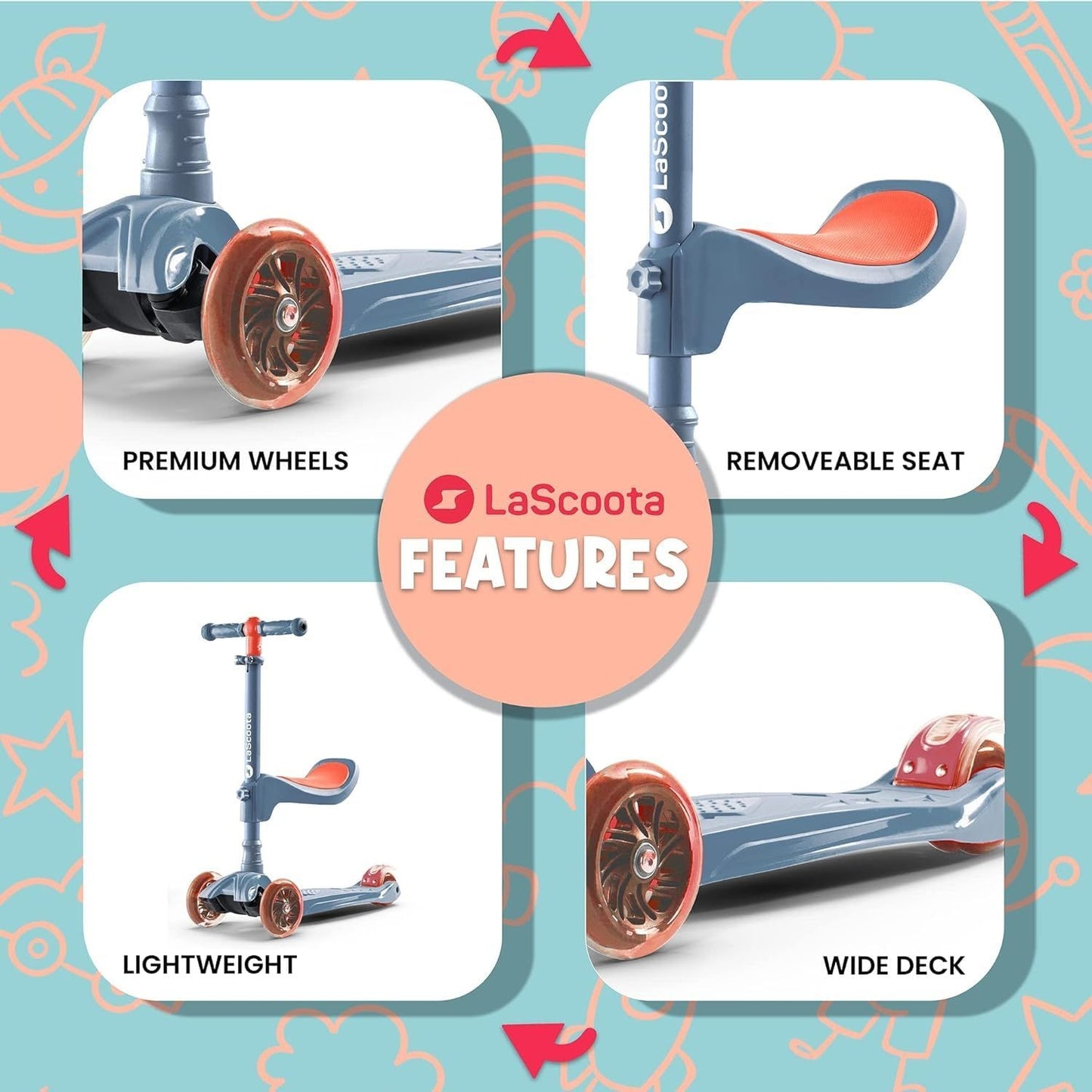 2-in-1 Kids Kick Scooter - Sky Blue