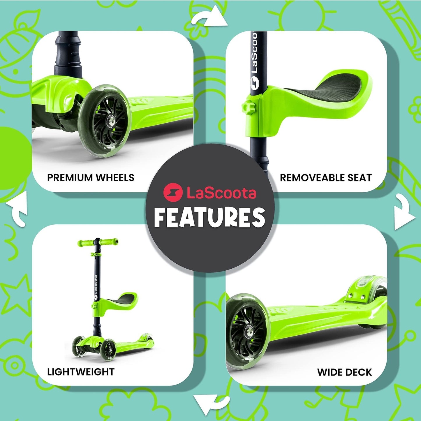 2-in-1 Kids Kick Scooter - Green